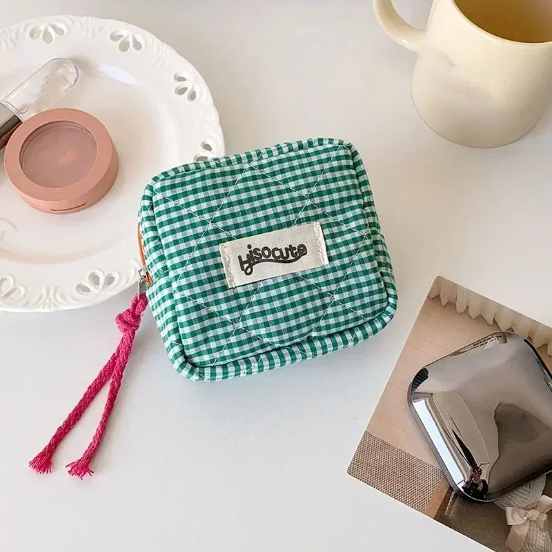 mini sacs de maquillage à carreaux, sac de rangement pour clé d'écouteurs, rouge à lèvres, sac à cosmétiques minimaliste à carreaux, pochette de maquillage, petit porte-monnaie à fermeture éclair