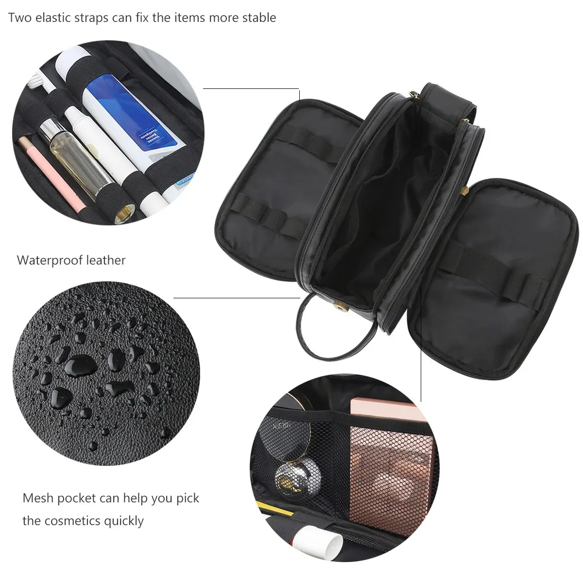 trousse de toilette pour hommes, grand kit dopp de rasage de voyage, organisateur de produits de toilette de salle de bain résistant à l'eau, sacs à cosmétiques en cuir pu
