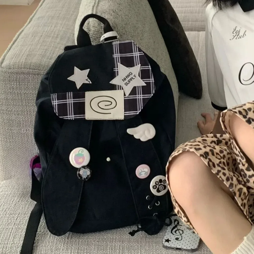 adolescentes oreilles de lapin mochilas mujer grande capacité étoile plaid mochila rabat sac original sac à dos hit couleur sacs pour femme