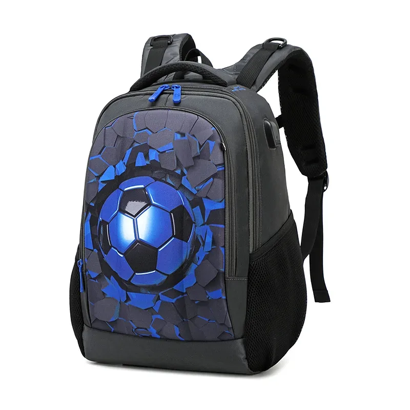 sacs à dos de football noirs pour garçons, sacs à dos orthopédiques à coque rigide pour collégiens, sacs à livres multifonctionnels avec chargeur usb