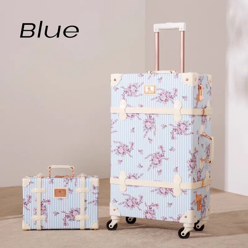 nouvelle valise de voyage vintage pour femme, ensemble sac à main et bagage à roulettes, motif floral tendance, roues universelles, 20/22/24/26 pouces