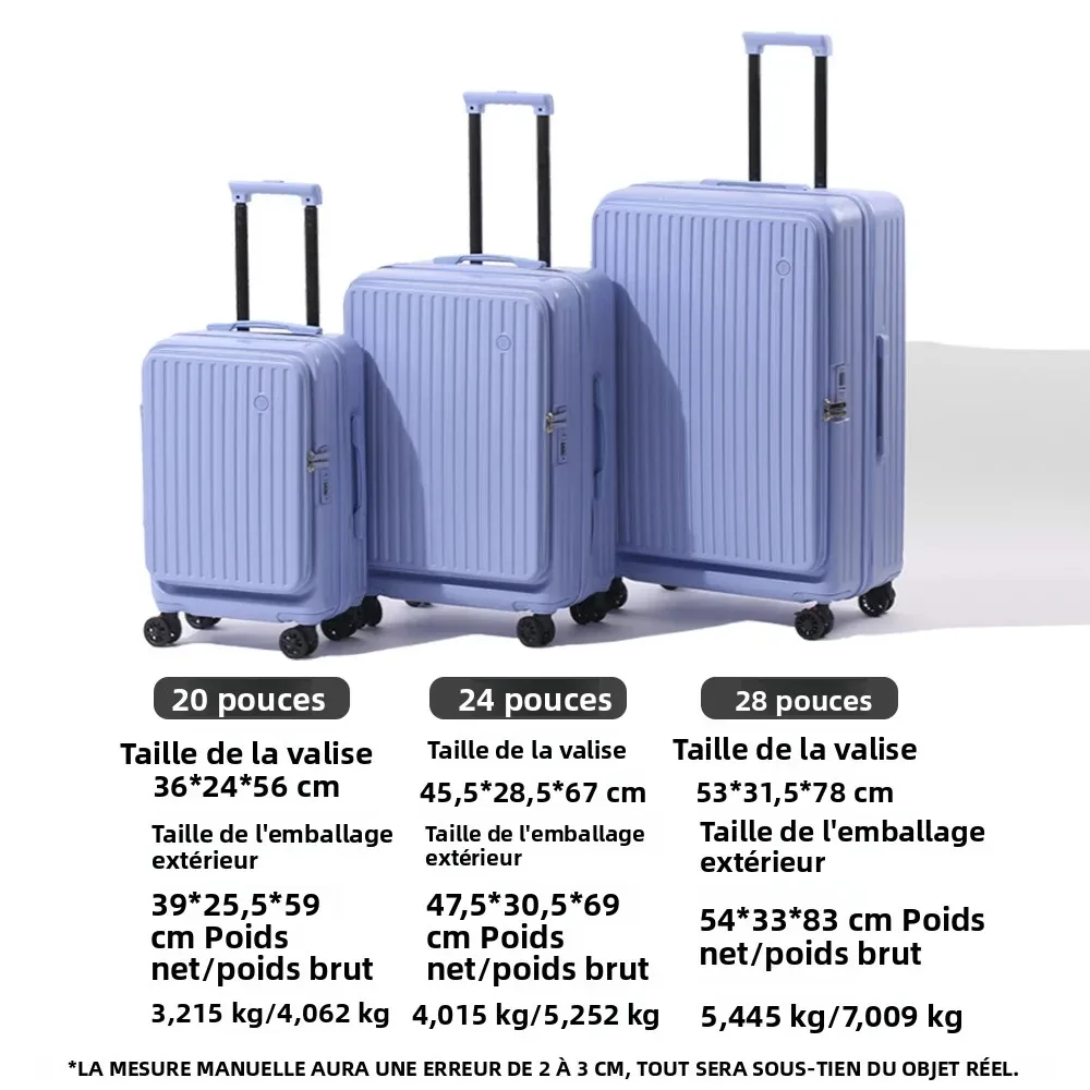 valise extensible multifonctionnelle à ouverture frontale avec porte-gobelet, bagage de grande capacité 360 °   roues amortissantes 20' 24' 28'