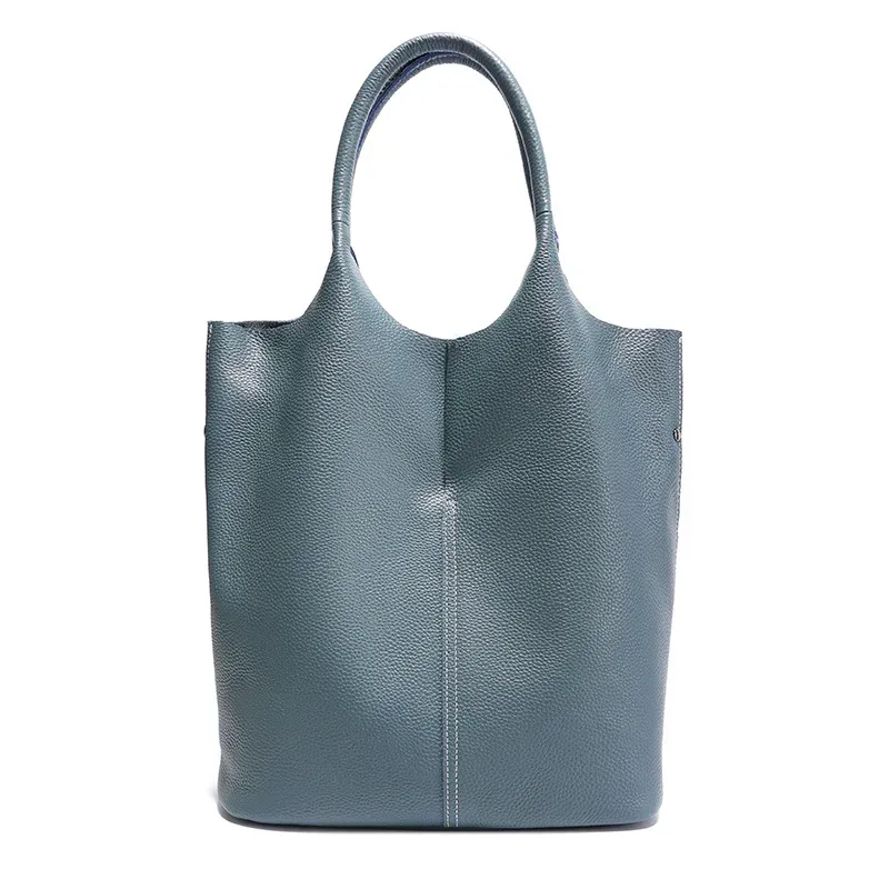 sac à main en cuir véritable pour femmes, fourre-tout de banlieue en cuir de vache souple, fourre-tout à bandoulière, grand sac seau de luxe de styliste