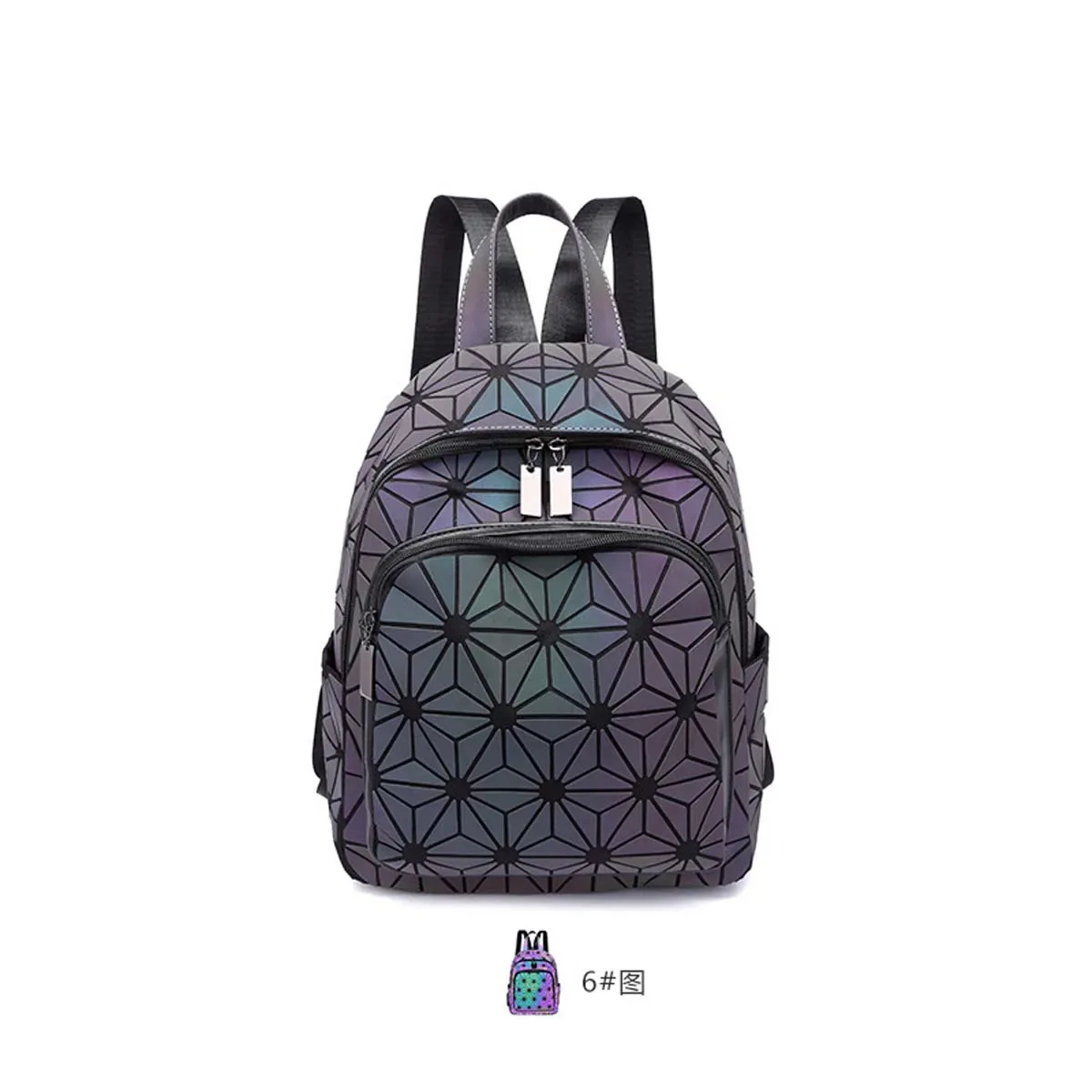sac dos nylon gris violet motif diamant refléchissant bande souple décontracté grande capacité usage voyage