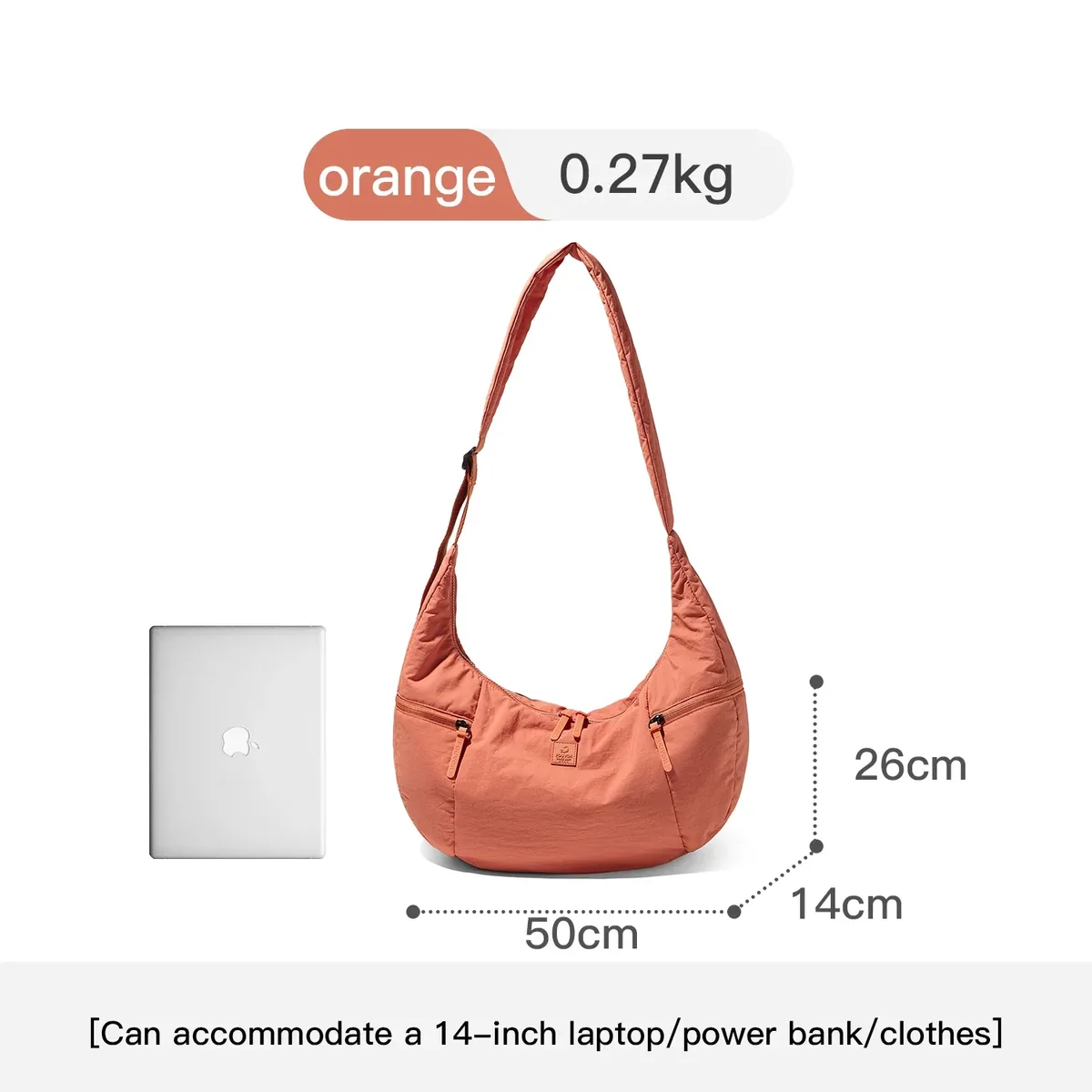 sac à bandoulière epol pour femme en nylon imperméable, sacs décontractés tendance 2026, sac croissant minimaliste de couleur unie 3071-17
