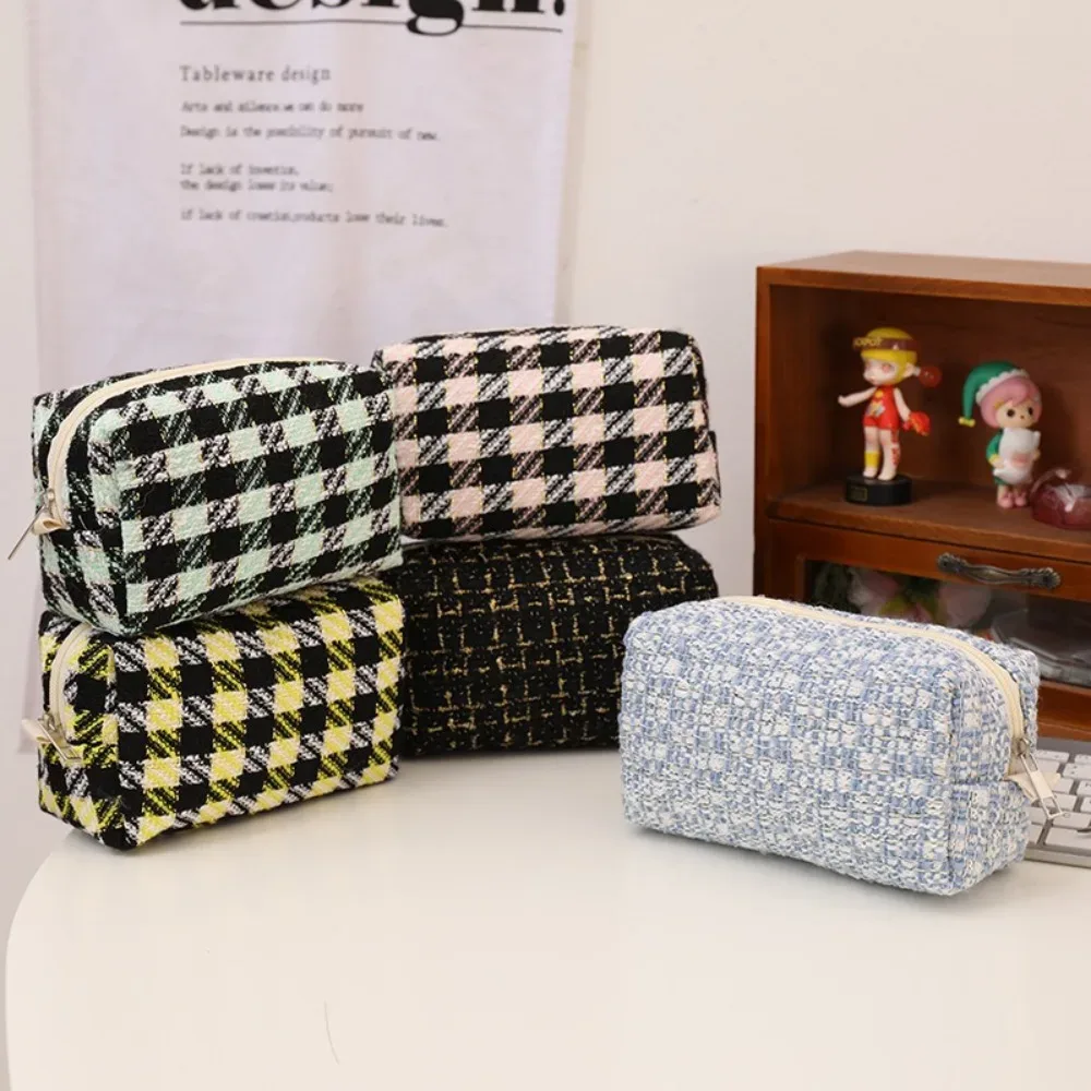 sac de maquillage en toile tendance pour gloss, sac de voyage écossais mignon pour fille, sac à main de maquillage portable, trousse à cosmétiques, trousse à crayons et papeterie