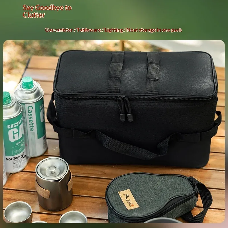 sac de rangement de camping extérieur grande capacité - sac à outils pour piquets de sol avec kit d'ustensiles de cuisine de pique-nique et organisateur de cartouches de gaz