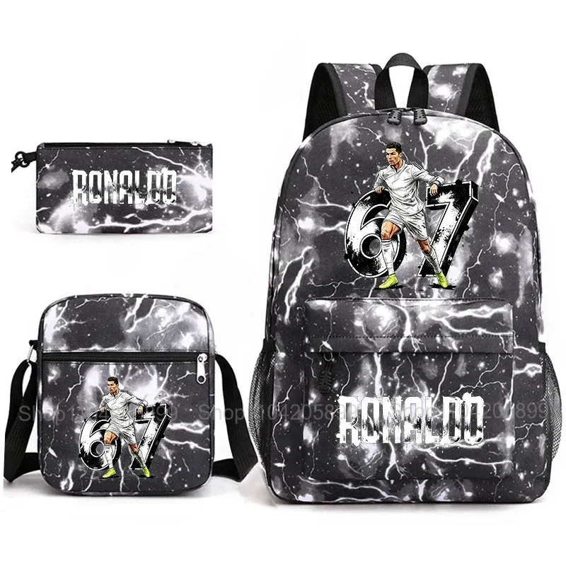 sac à dos cr7 ronaldo football 67 imprimé, sac d'école avec sac à bandoulière et trousse à crayons pour étudiants garçons, cadeau, sac à dos de voyage quotidien