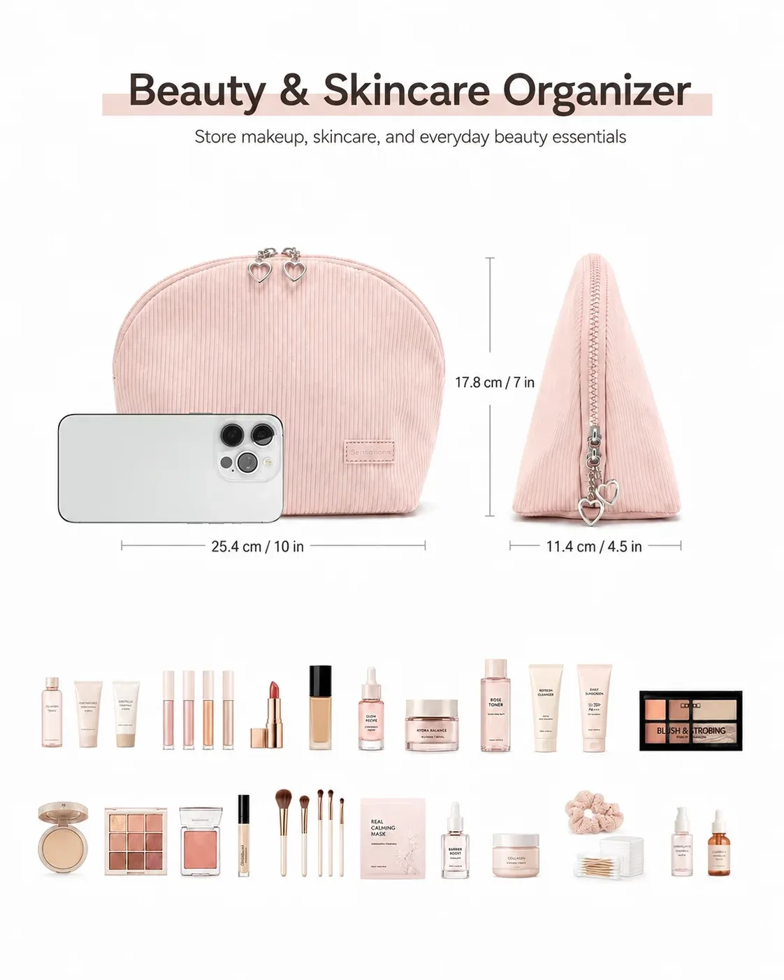 trousse de maquillage grande capacité 180 °   organisateur de cosmétiques à large ouverture, trousse de toilette portable de voyage avec compartiments et porte-pinceaux