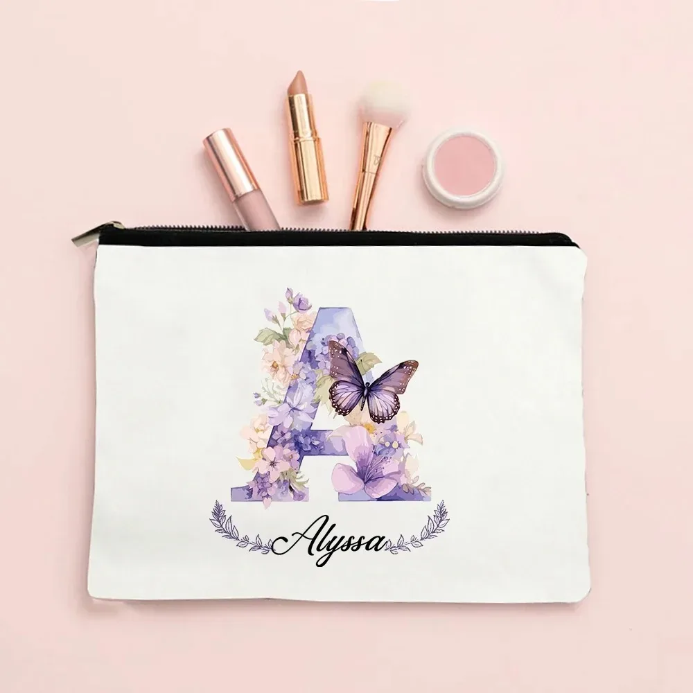 pochette de maquillage personnalisée avec initiale et nom pour femmes, sacs à cosmétiques a-z, trousse de toilette de voyage pour filles, cadeau de mariage ou d'anniversaire pour elle