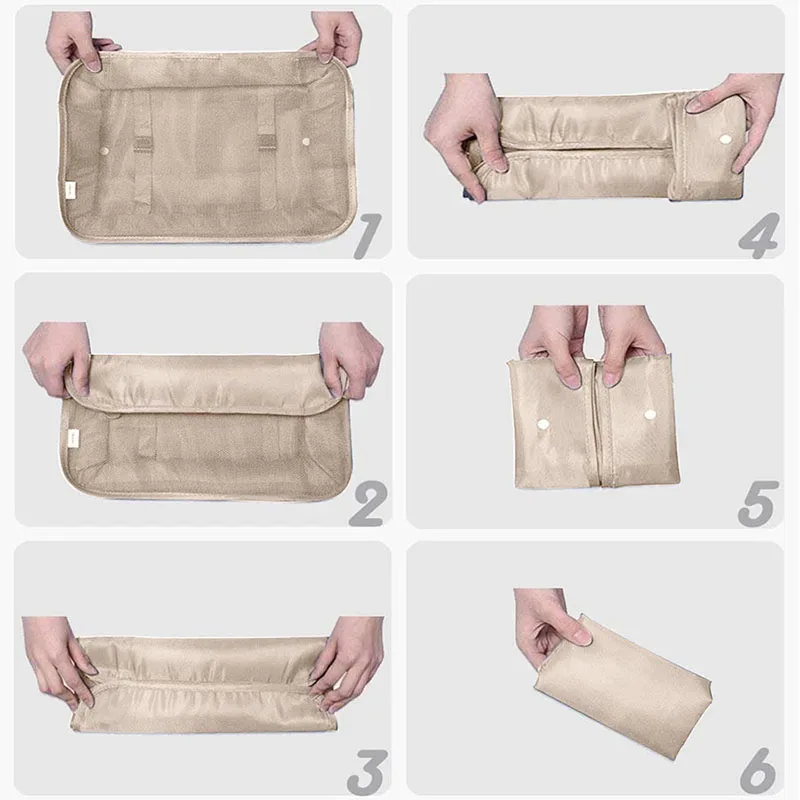 organisateur voyage polyester beige clair tissu imperméable poches maille transparente fermetures glissière poignées intégrées grande taille