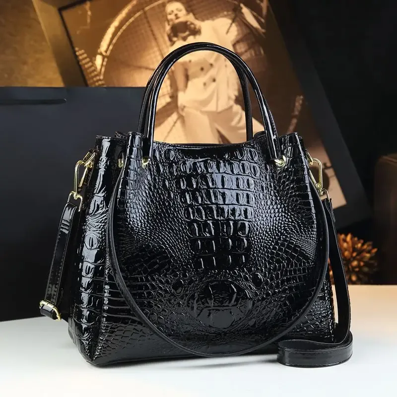 sacs à main rétro en cuir véritable pour femmes, sac fourre-tout à imprimé crocodile, sacs de messager initiés, tendance de la mode, nouveau, e27, 2025