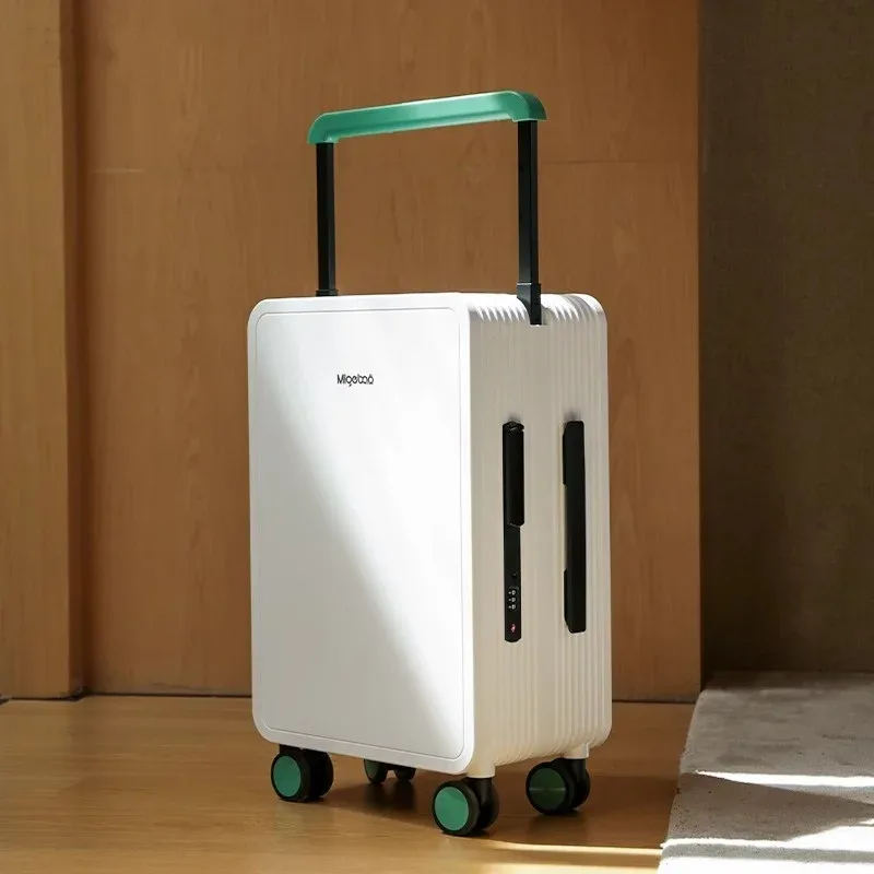 valise pc jaune noir gris système tsa serrure poignée large roues toupie compacts voyage organisés segurança modernes linhas verticale façade contraste efficace intérieur compartiments