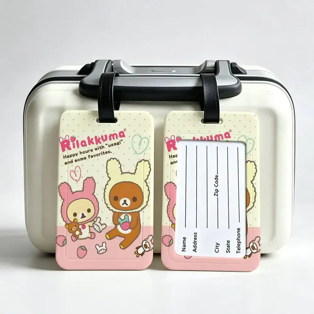 étiquette bagage plastique pvc motif rilakkuma fruits coeurs ballons rectangle poignée anti-perte voyage école usage journalier