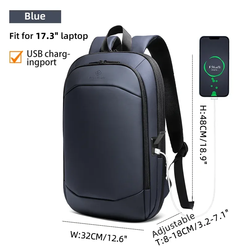 heroic knight sac à dos de voyage pour hommes étanche 17.3 "bagage à main sac à dos pour ordinateur portable mince extensible ykk trajet d'affaires mochila