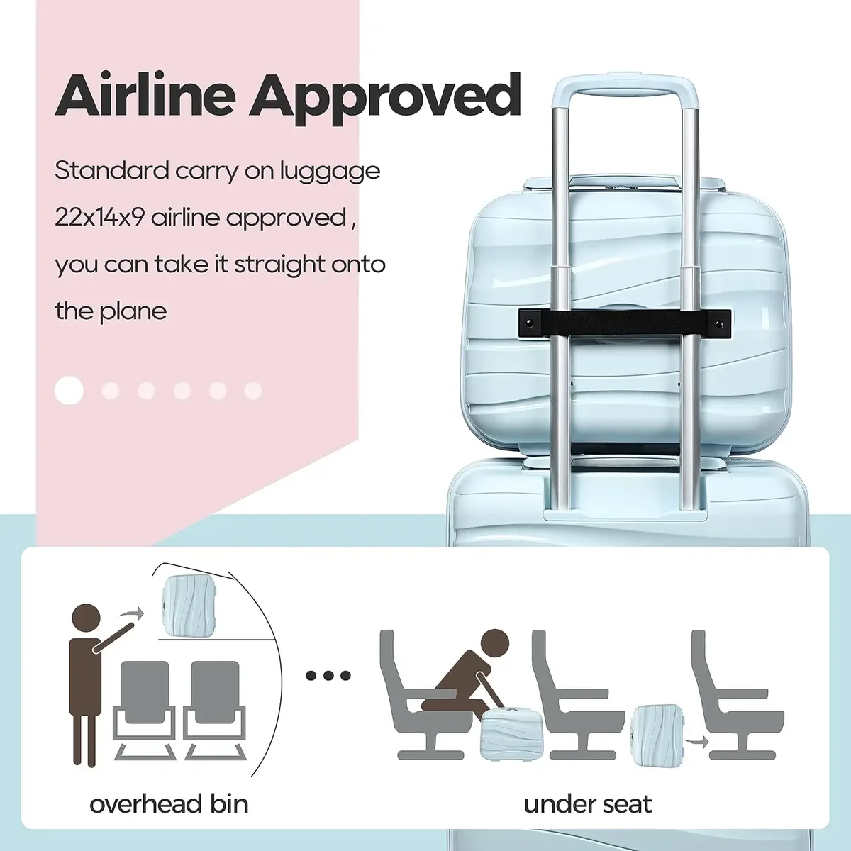 melalenia – ensemble de bagages à main 3 pièces, valise en matériau pp avec roulettes pivotantes, serrure rigide tsa