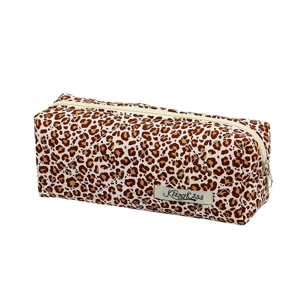 trousse de maquillage matelassée en coton imprimé floral, trousse à cosmétiques multifonctionnelle à imprimé léopard, portefeuille de voyage de plusieurs tailles