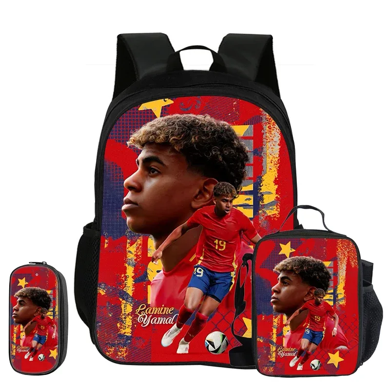 sac à dos enfant l-lamin yamal football star, ensemble de 3 pièces, sac à dos d'école, trousse à crayons, sac à livres avec sac à lunch, sac à dos de sport, cadeau pour enfants