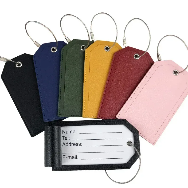 femmes hommes étiquettes de bagages pour valises accessoires de voyage mode couleur unie en cuir pu valise sac étiquette étiquette nom id adresse