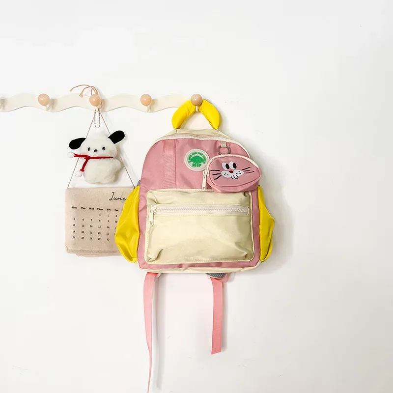 sac à dos pour enfants, nouvelle collection coréenne, décontracté, color block, en coton, avec poignée, pour la maternelle, léger, en promotion de la saison