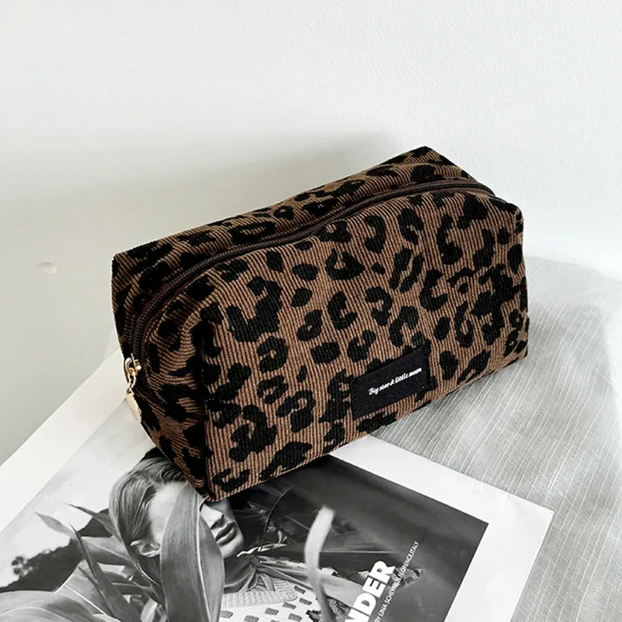 grand sac à cosmétiques léopard pour femmes, sac de maquillage en forme de boîte à fermeture éclair, organisateur de maquillage de lavage de voyage, trousse de beauté
