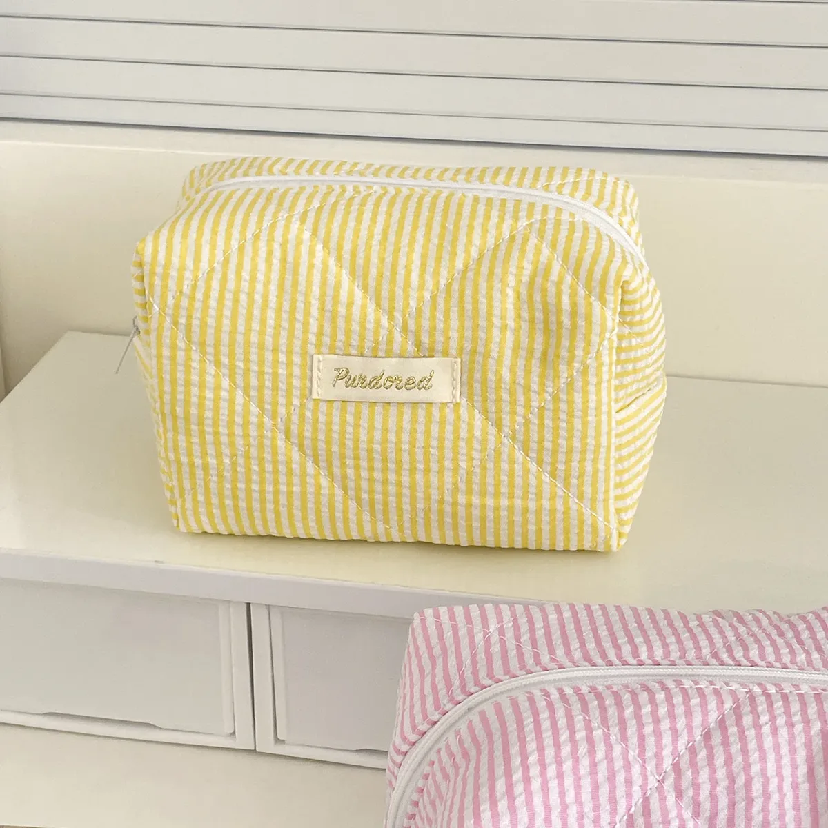sacs de rangement pour documents à rayures pour femmes, sac à cosmétiques décontracté pour femmes, haute capacité, trousse à crayons mignonne, sacs à main de maquillage pour femmes, bonbons