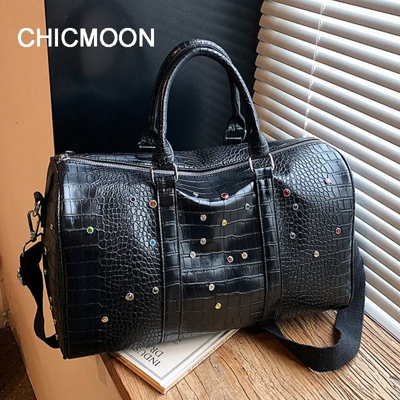 sac à main de voyage en cuir pu de haute qualité shining diamond, grande capacité, pour hommes et femmes, sacs à bandoulière, sacs de shopping