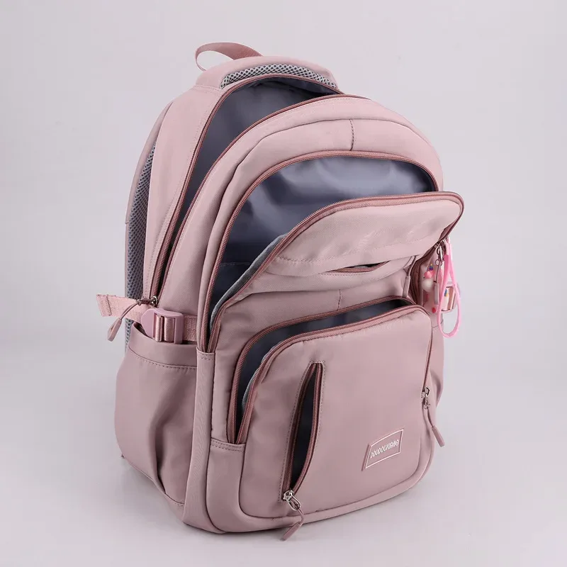 sac à dos d'école en nylon avec pendentif pour fille, cartable de voyage, multi-poches, imperméable, décontracté, style simple, pour adolescent