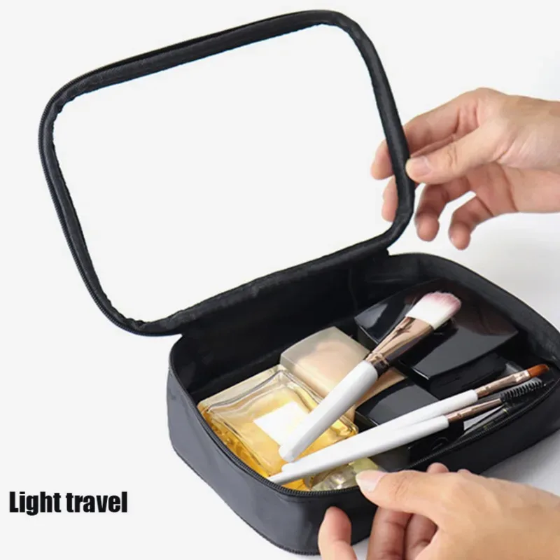 sac cosmétique étanche transparent tpu, petits articles de toilette de maquillage, fermeture éclair, ouverture, stockage, poudres, noir, sacs de lavage robustes