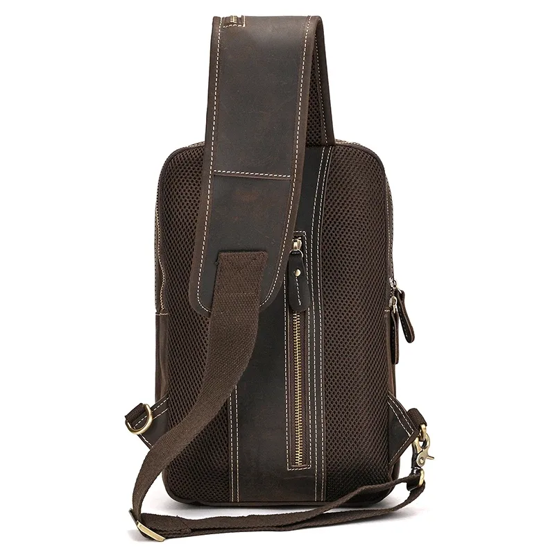 sac de poitrine en cuir véritable pour homme, sac à bandoulière, sac à dos initié unique, sac de voyage, grande capacité