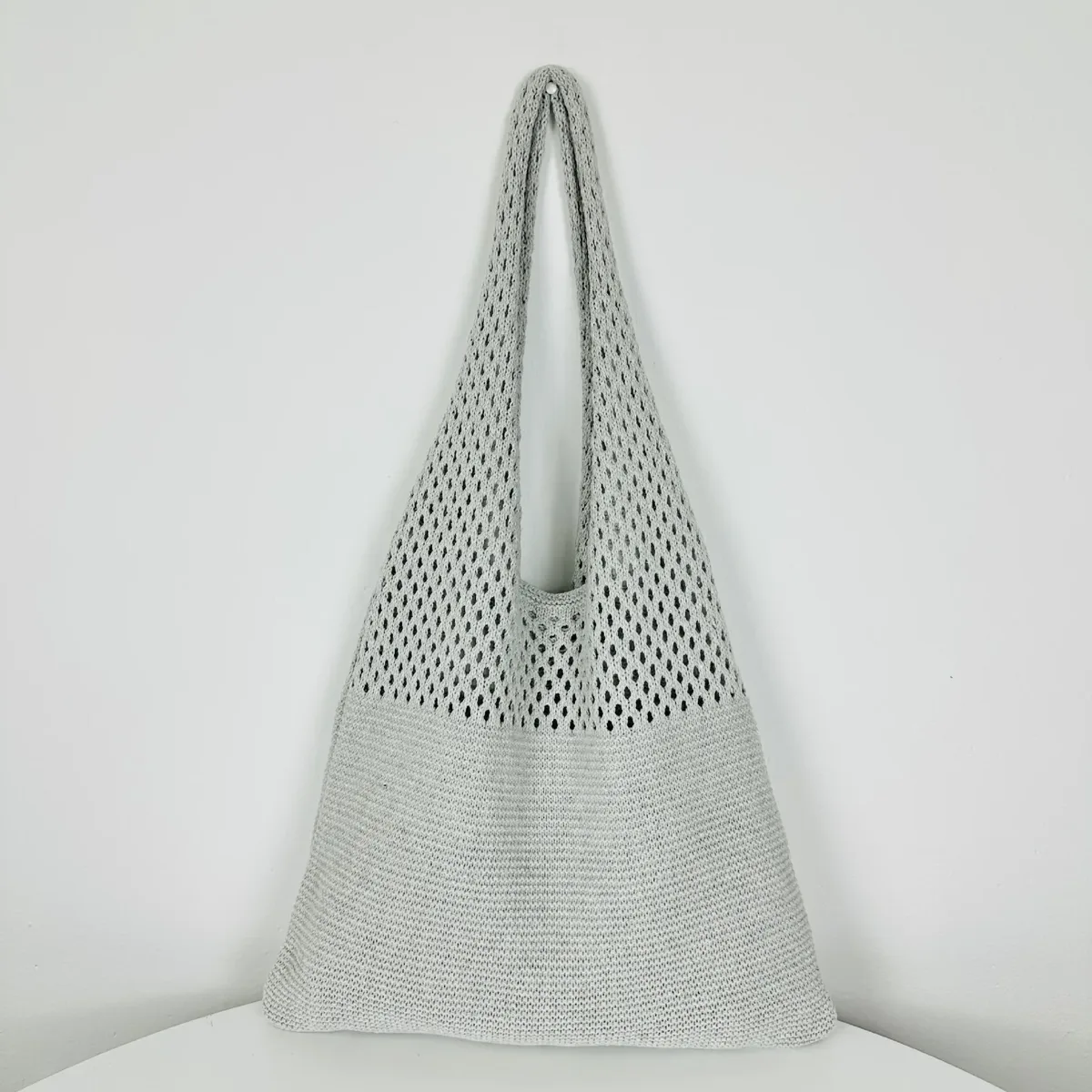 sac fourre-tout en laine tricoté de couleur unie, nom personnalisé, sac de shopping pour femmes, sac à main rétro ajouré, sacs à main doux brodés personnalisés