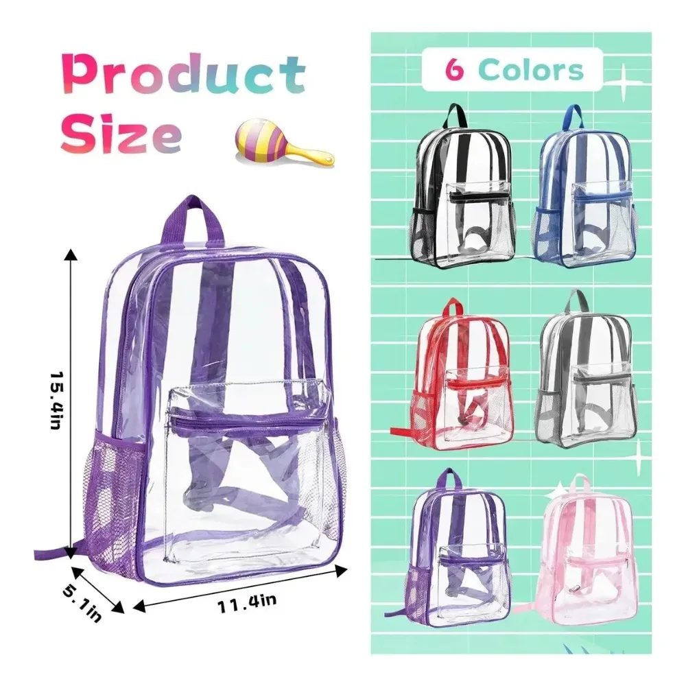 sac à dos transparent en pvc, grande capacité, sangle à coussin d'air, imperméable, résistant à l'usure, unisexe, sac d'école pour enfants, pour les voyages