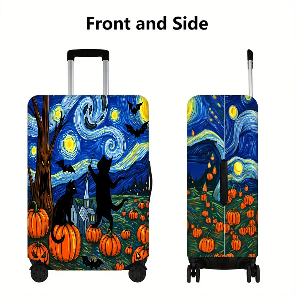 housse valise polyester motif halloween étoiles citrouilles chauves souris protection voyage format grand bleu noir gris