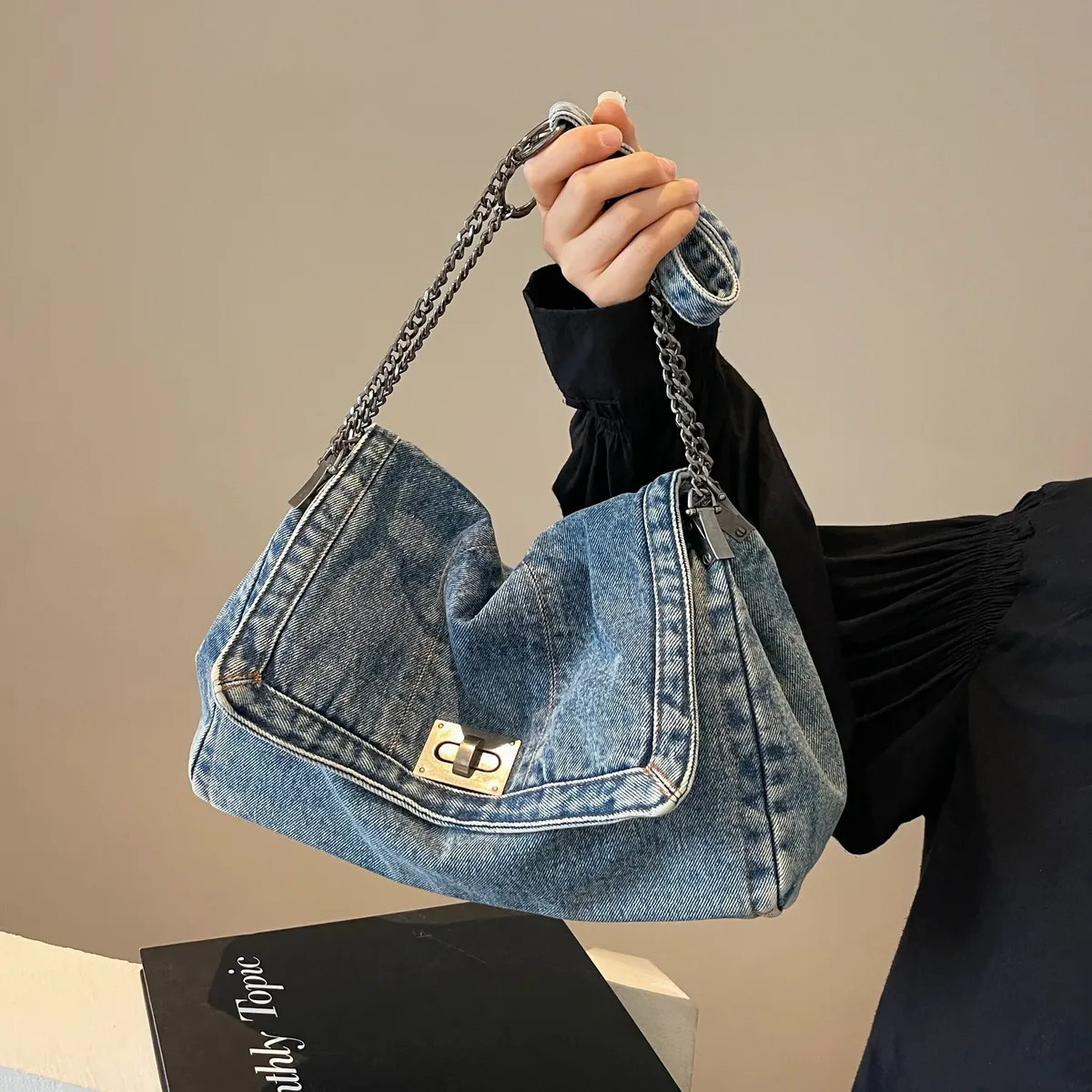 sac à bandoulière en denim pour femme, fourre-tout de grande capacité, décontracté, à la mode, nouvelle collection 2025