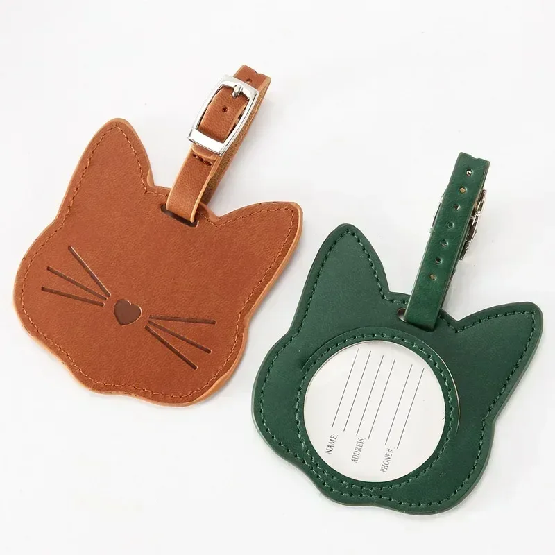 étiquette de bagage en cuir pu chat mignon, étiquette de bagage, sac d'embarquement, nom portable, identification, porte-adresse, accessoires de voyage