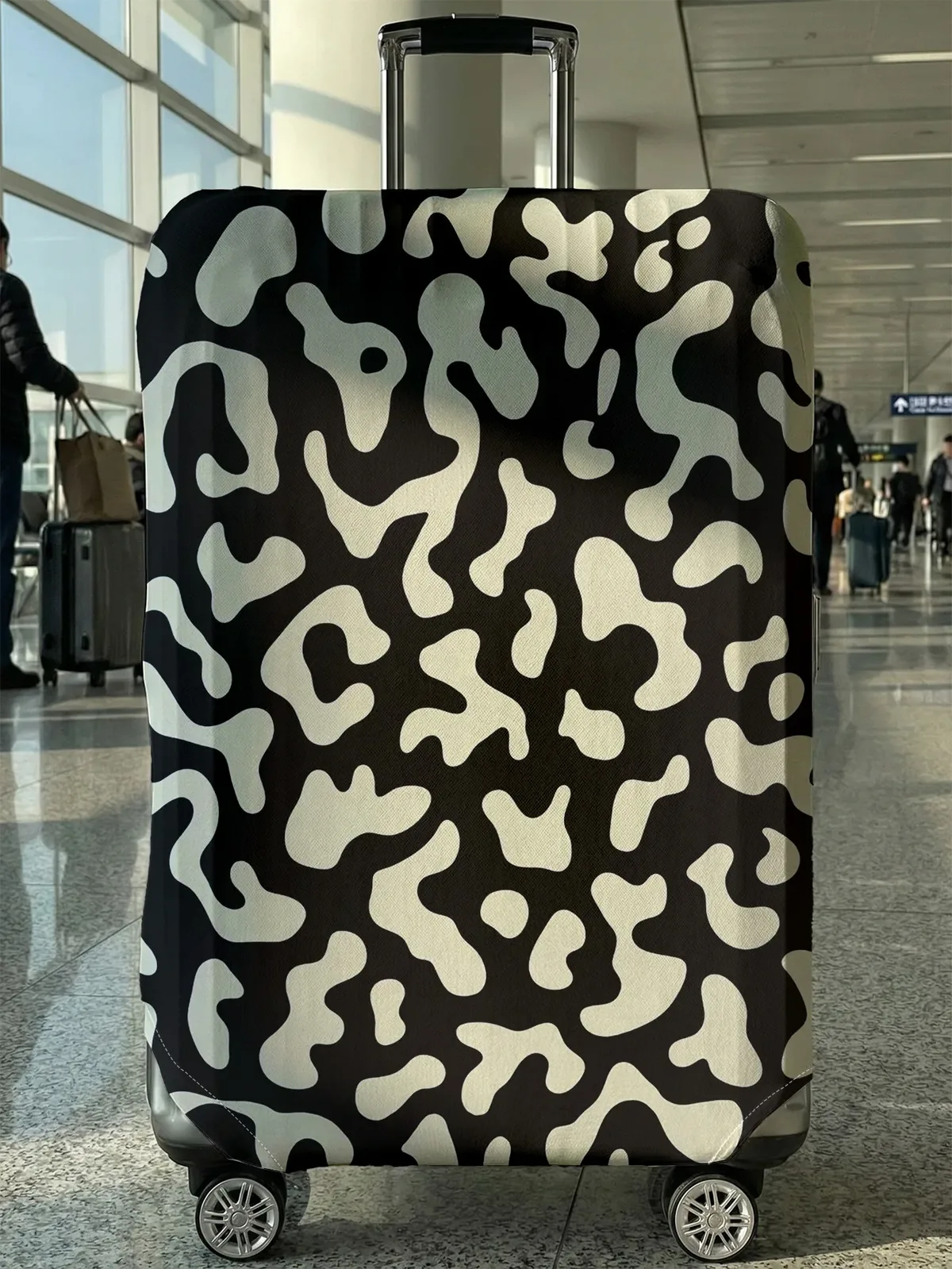 housse de bagage camouflage irrégulière noir et blanc, adaptée aux bagages de 18 à 32 pouces, gant de protection pour poignée de bagage, accessoire de voyage