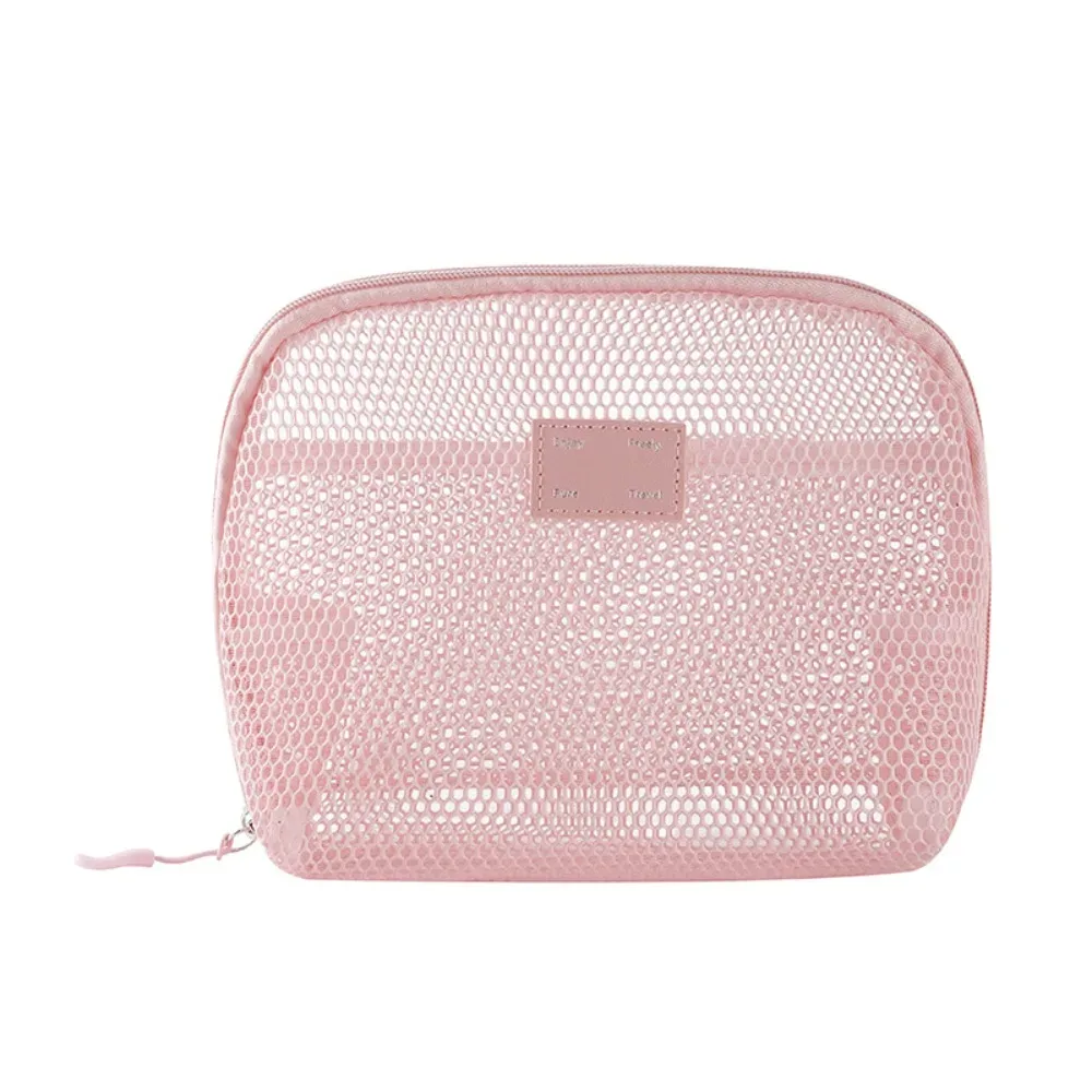 sac à cosmétiques en nylon décontracté avec fermeture éclair, pochette de rangement en maille, sacs de maquillage en maille polyvalents à main, voyage