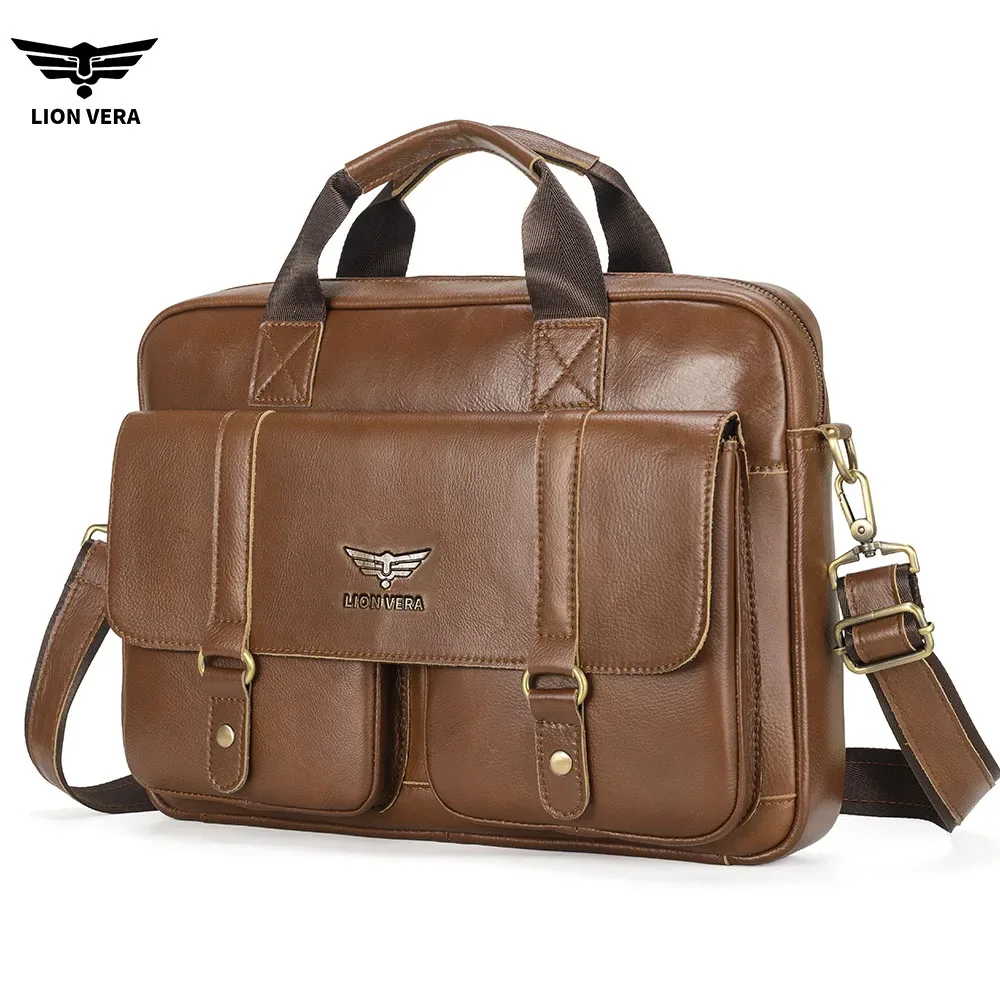lion vera sac à main en cuir véritable pour homme, sac de travail décontracté, sac de transport portable, sac bandoulière, sac pour ordinateur portable de 15,7 pouces