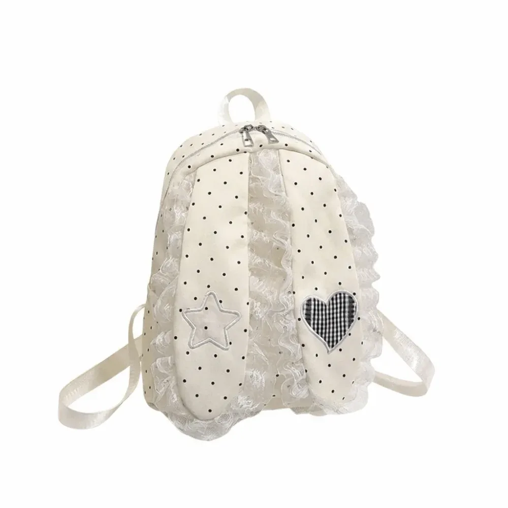 sac à dos décontracté à oreilles de lapin style coréen, motif cœur, grande capacité, en nylon à pois, pour l'école et l'extérieur