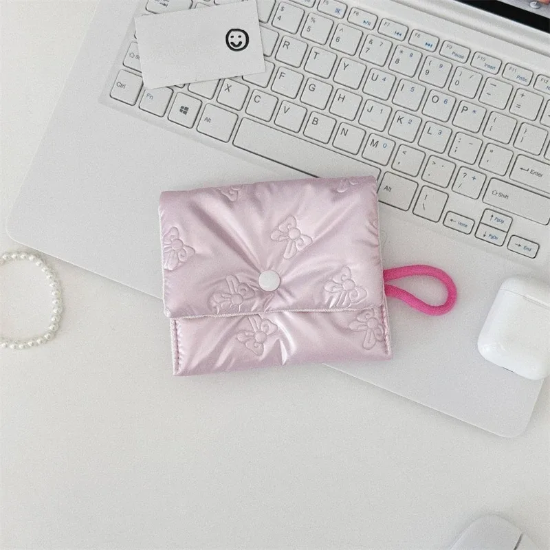 porte-monnaie à motif de nœud argenté pour femme, portefeuille pour écouteurs, pochette à fermeture éclair, trousse à cosmétiques en poudre, prédire