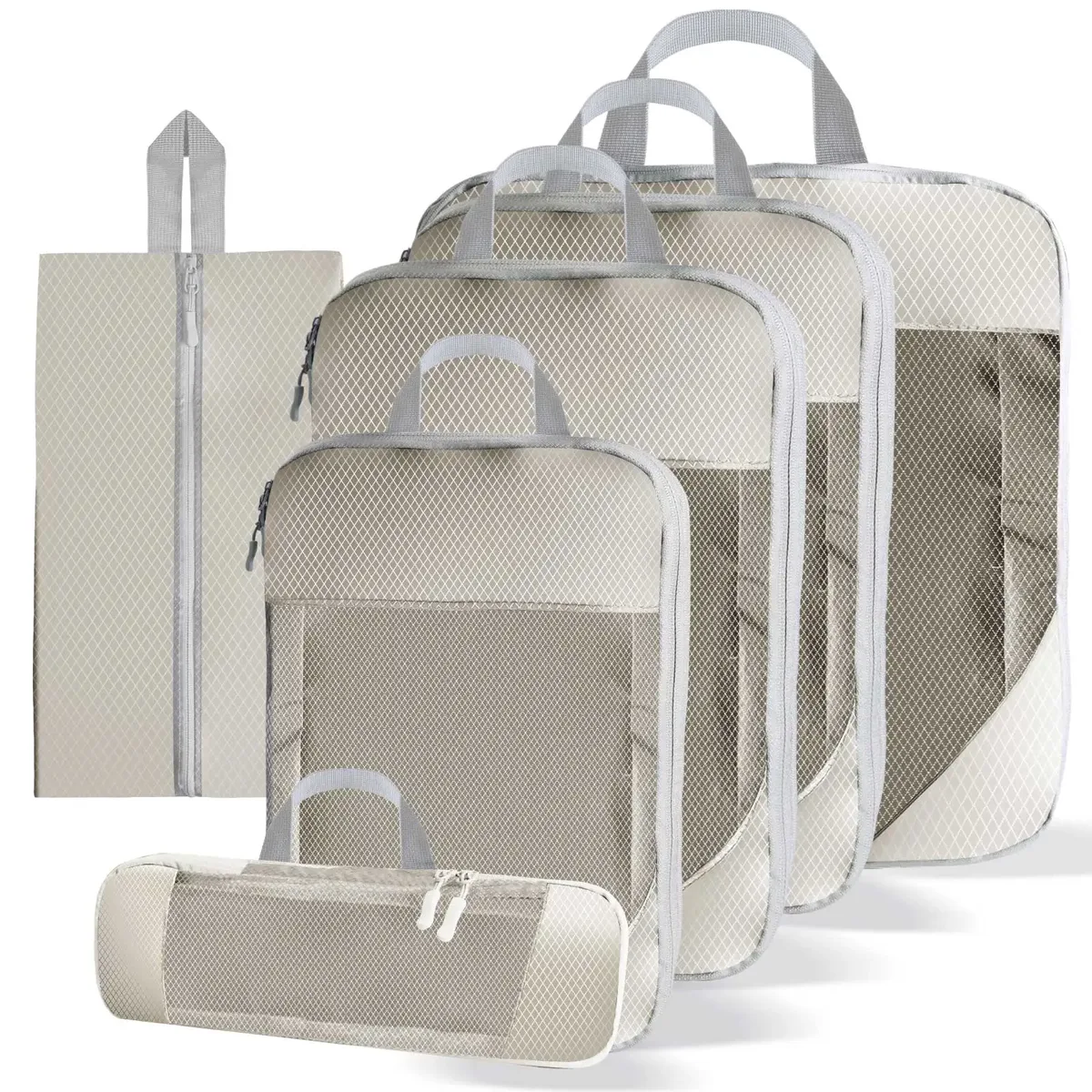 organisateur voyage beige clair motifs palmiers vagues grande capacité sac rangement nylon résistant eau polyvalent femmes