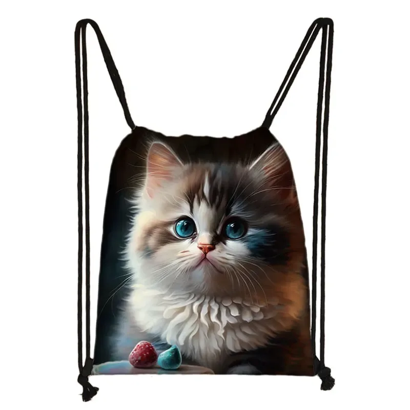 sac à dos imprimé chaton mignon pour femmes, sacs à cordon de serrage chat siamois, sac à bandoulière décontracté pour adolescents, sacs à livres de voyage, porte-chaussures