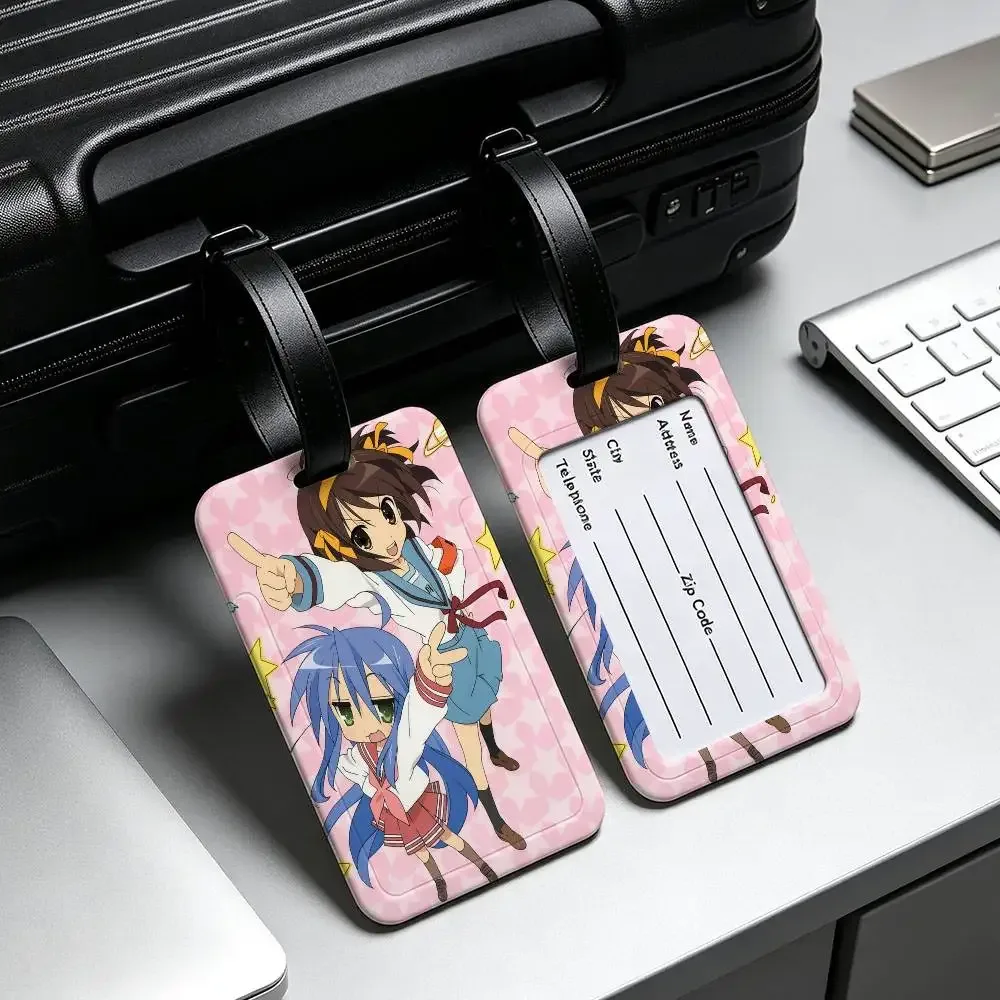 étiquette de bagage anti-perte anime lucky star en pvc, porte-carte d'identité, étiquette de nom pour voyage en plein air