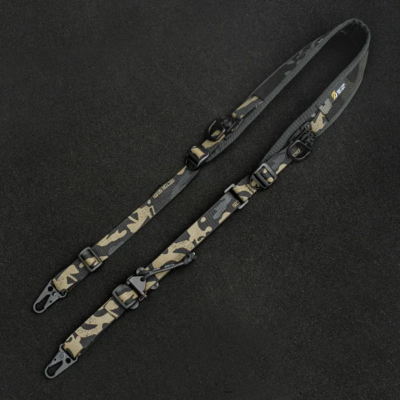 sangle tir camouflage noir gris tissu résistant clips métalliques boucle serrage accessoire sport militaire nylon