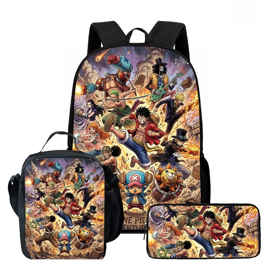 sac dos polyester dessin animé noir motifs personnages animés format 20 35 litres poche ouvrante sangles ajustables usage scolaire voyage