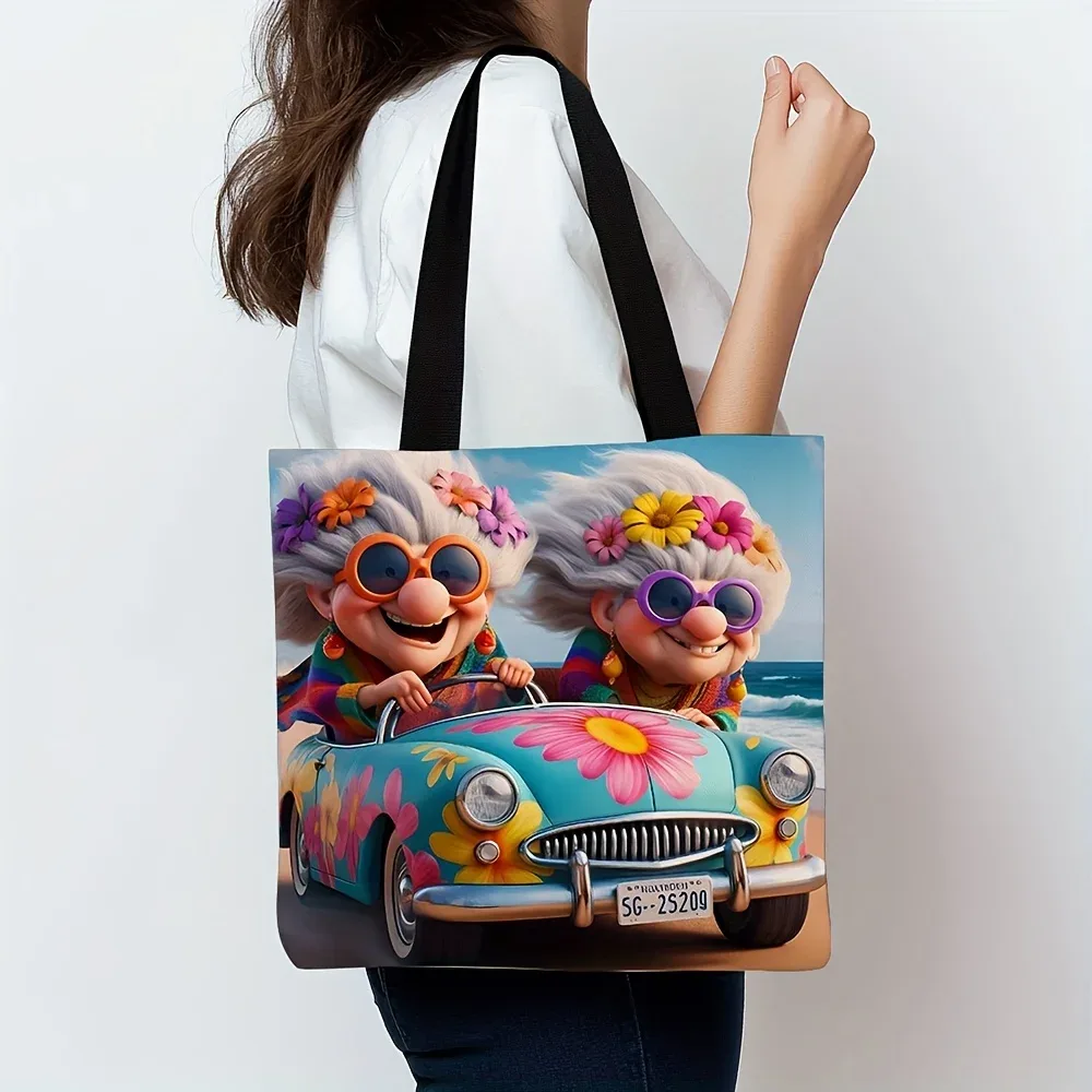 grand-mère conduite sac à provisions cadeau d'anniversaire pliable mode sac à bandoulière décontracté portable grands sacs à provisions pochette de rangement