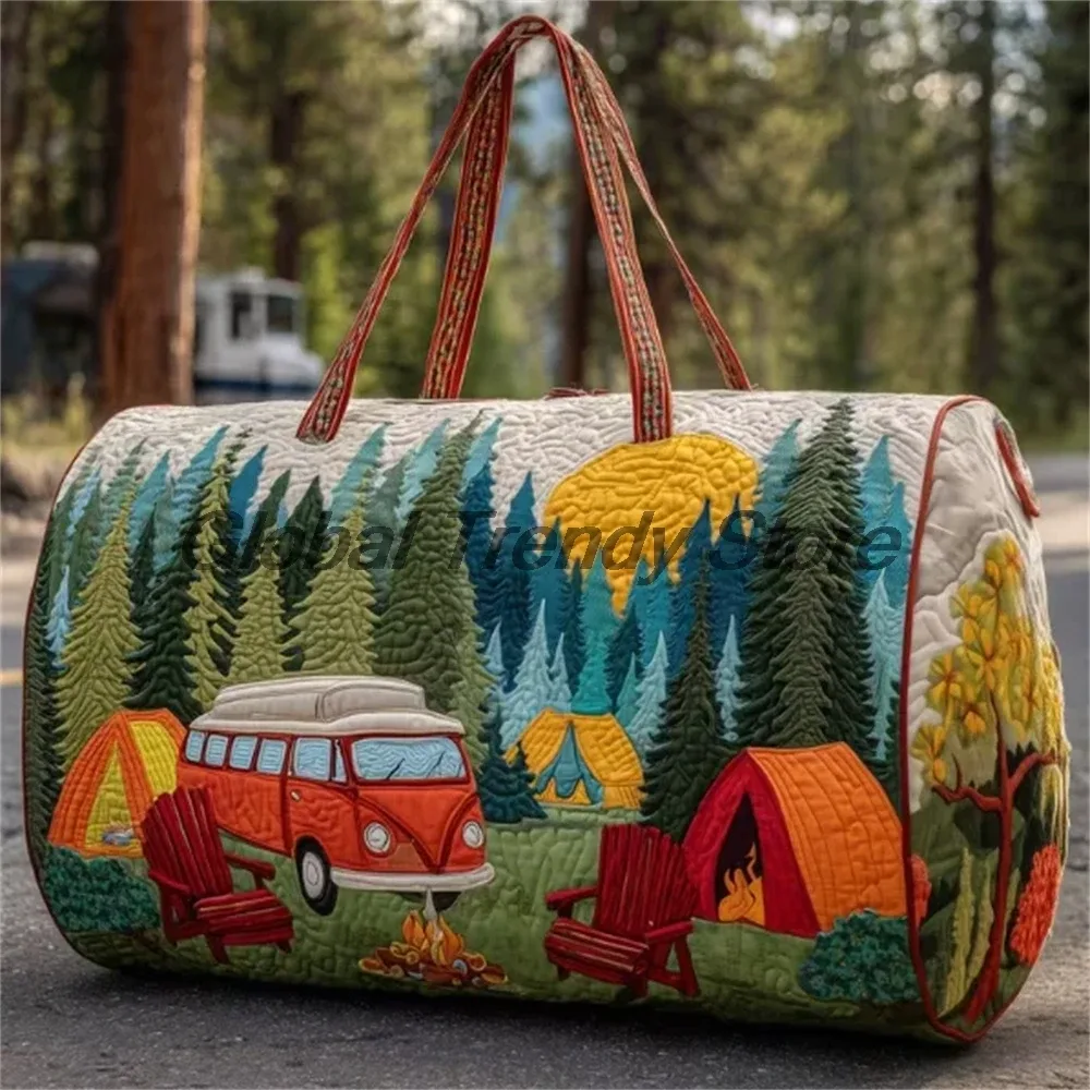 sac de voyage matelassé pour homme, motif floral et bus de la paix, sac fourre-tout décontracté pour femme, sac de week-end