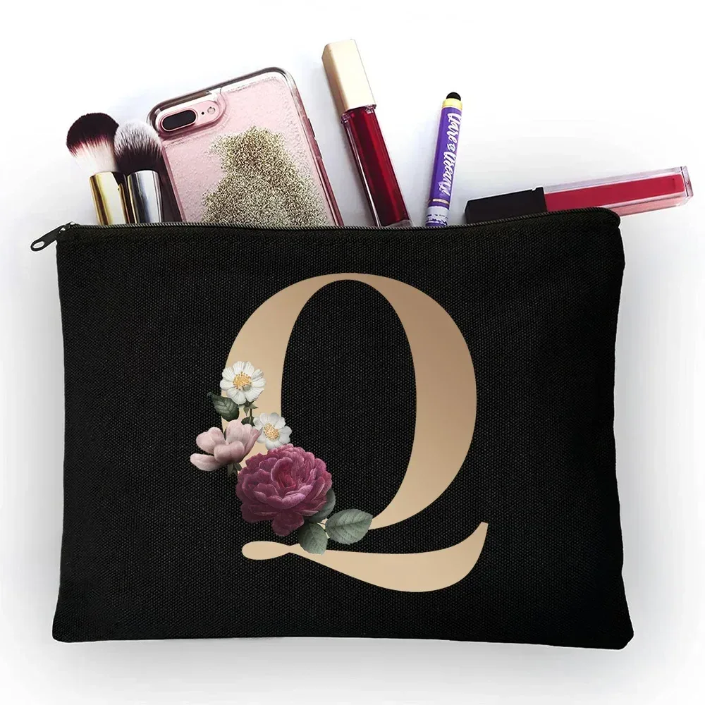 trousse de maquillage pour filles, sac de rangement classique à motif de lettres dorées, pochettes pour sacs de voyage, pochette à cosmétiques pour femmes