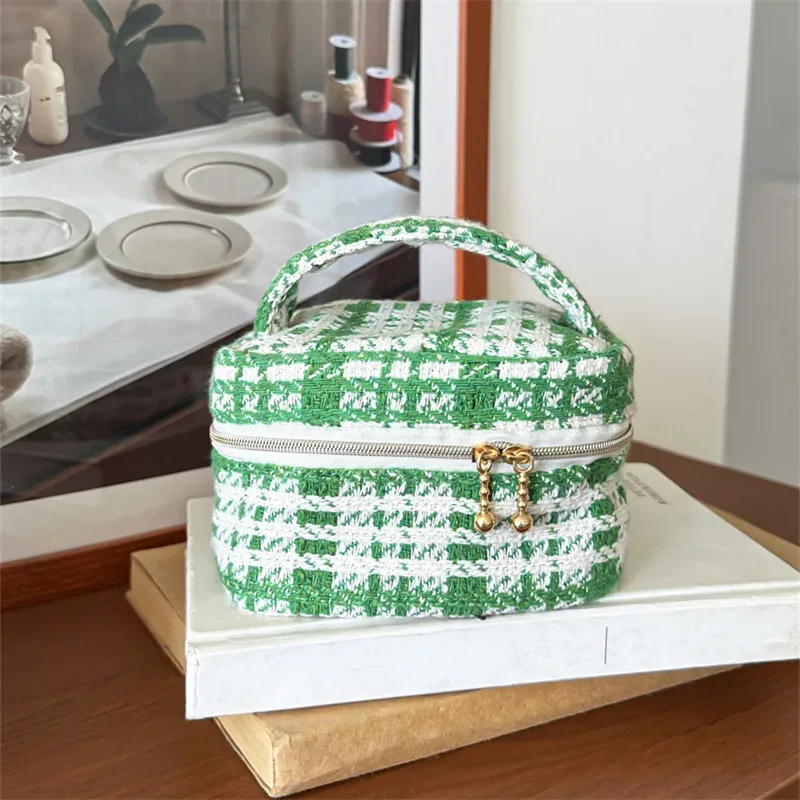 cadeau de noël, mini sac cosmétique en tweed mignon, petite bourse à monnaie, sac à rouge à lèvres, trousse de toilette, sac de voyage portable avec fermeture éclair, sac à main