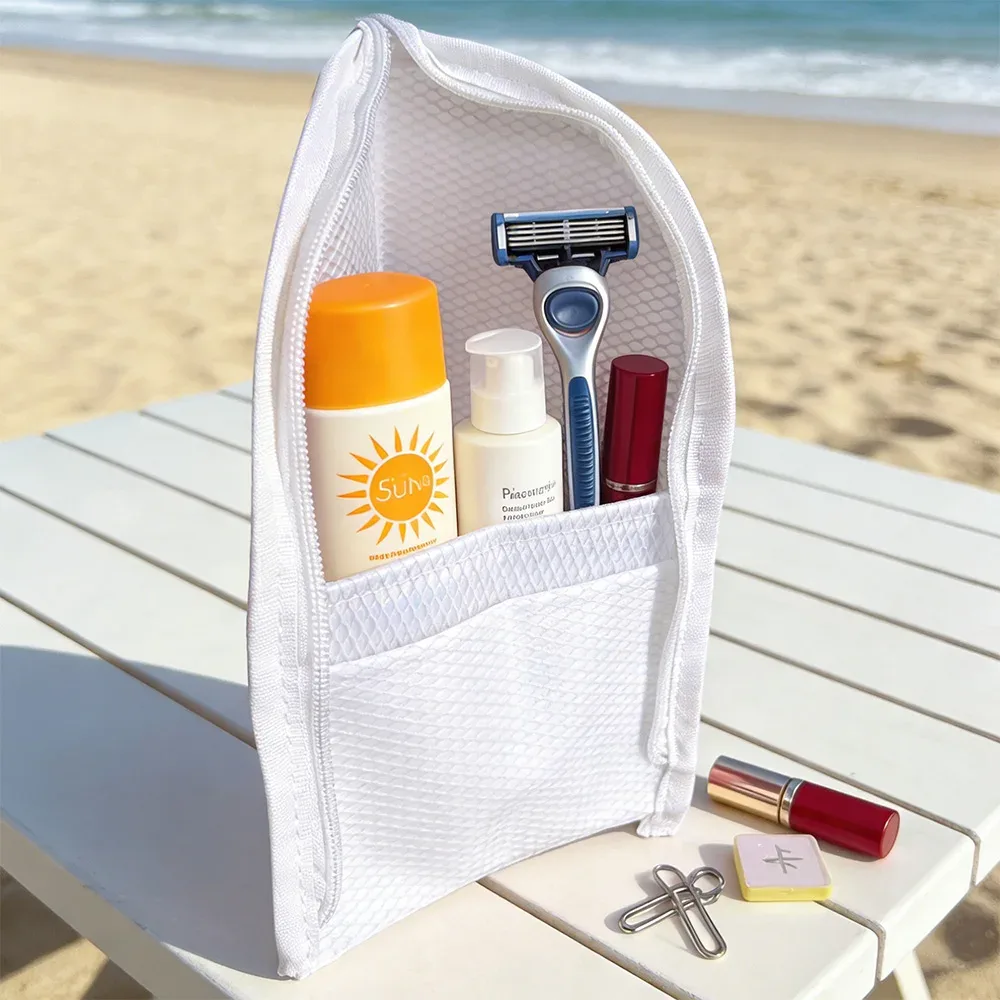 sac de maquillage de voyage pliable, organiseur de cosmétiques étanche de grande capacité avec pochette en filet et porte-brosse à dents, rangement portable